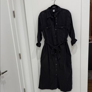 Elegant Black Long Sleeve Denim Dress